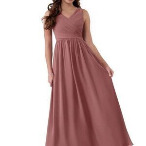 Azazie Sawyer Bridesmaid Dress Dusty Rose Pink Chiffon Wrap Front